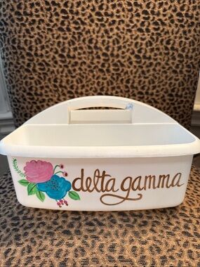 Delta Gamma Painted Carry Caddy - White with Pink & Teal Floral